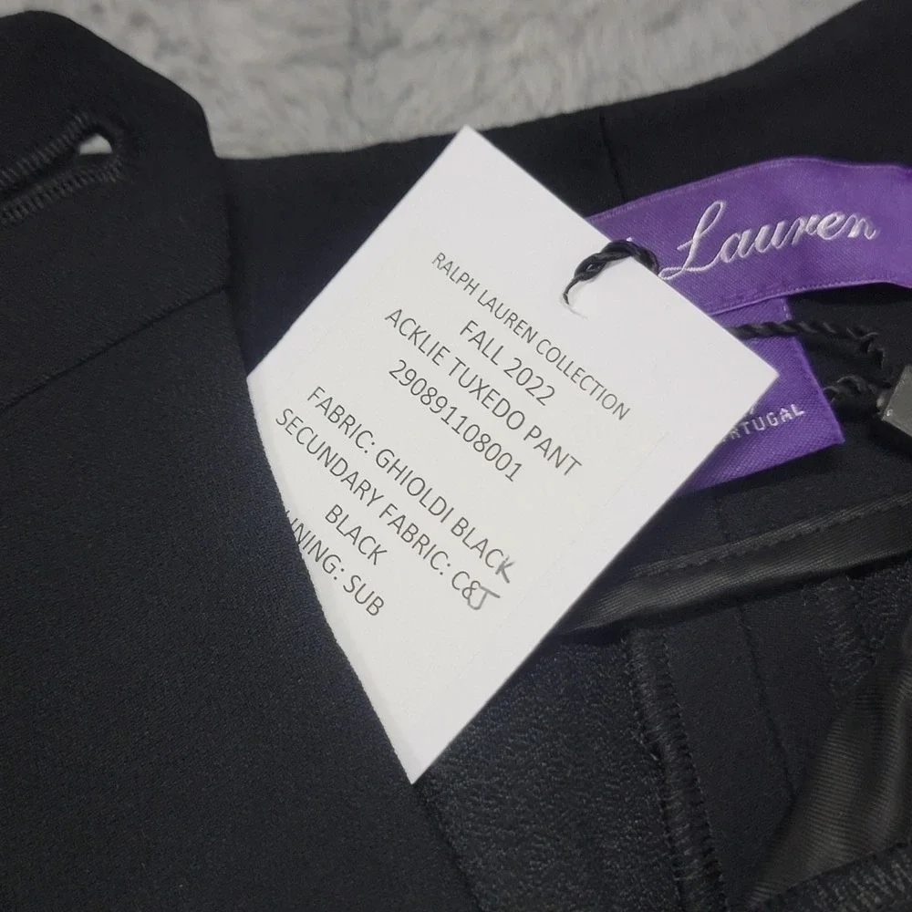 Ralph Lauren Collection Acklie Wool Gabardine Tuxedo Pants Womens 2 Black Pleats